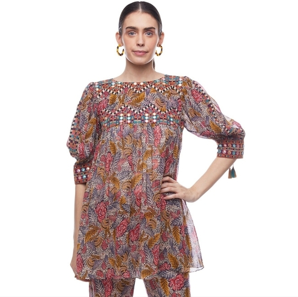 VERB By Pallavi Singhee Follow Multi Color Viscose Georgette PrintedTunic.Size M - Picture 3 of 16